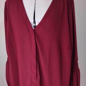 20 Eloquii Womens Long Sleeve Red Blouse C6192